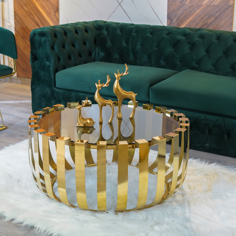 Gold Metal and Glass Coffee Table