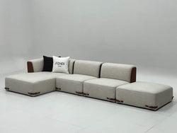 L-Shaped Sofa with Romanian Beech Wood and Turkish Linen Upholstery