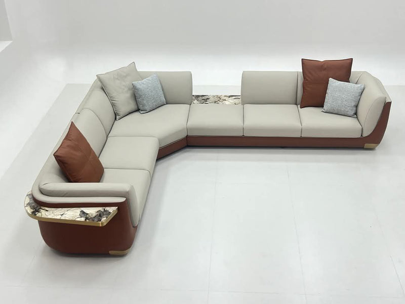 L-Shaped Sofa Set with 2 Chairs & Sofa in Romanian Beech Wood with Turkish Velvet Upholstery