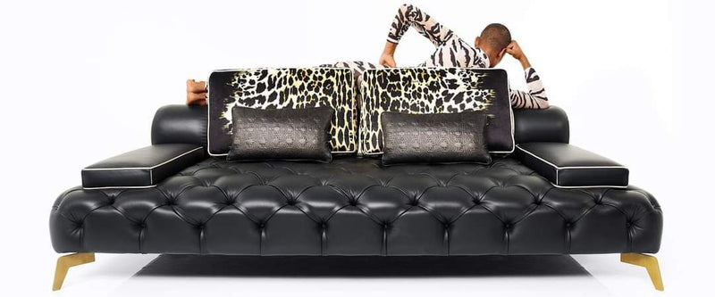 Modern Black Leather Sofa with Chic Design