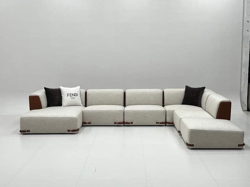 L-Shaped Sofa with Romanian Beech Wood and Turkish Linen Upholstery