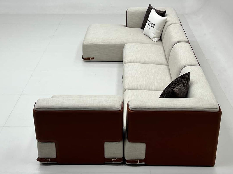 L-Shaped Sofa with Romanian Beech Wood and Turkish Linen Upholstery