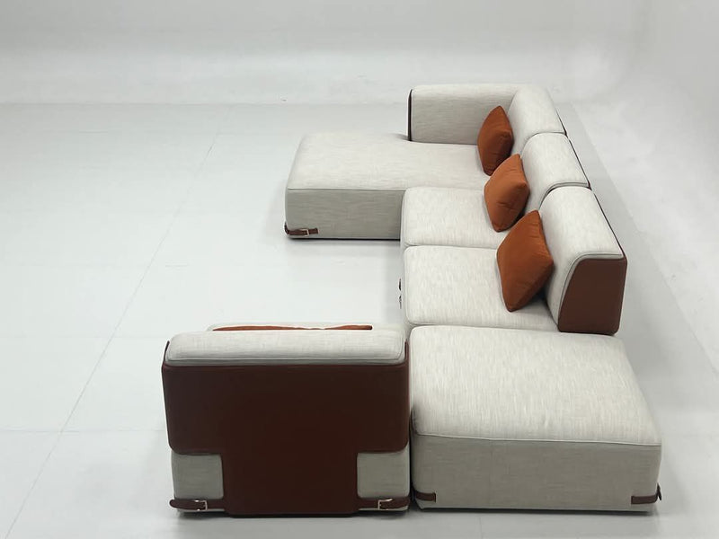 L-Shaped Sofa with Romanian Beech Wood and Turkish Linen Upholstery