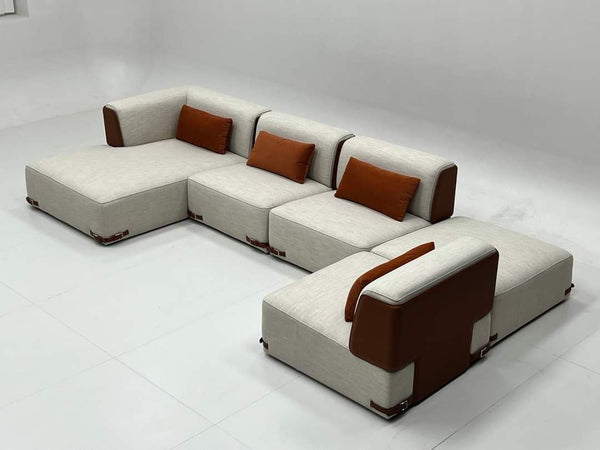 L-Shaped Sofa with Romanian Beech Wood and Turkish Linen Upholstery