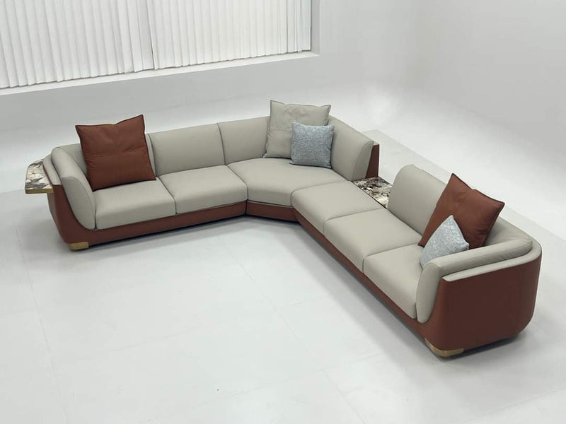 L-Shaped Sofa Set with 2 Chairs & Sofa in Romanian Beech Wood with Turkish Velvet Upholstery