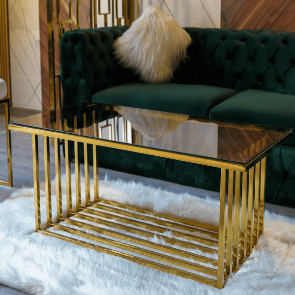 Gold Metal and Glass Coffee Table