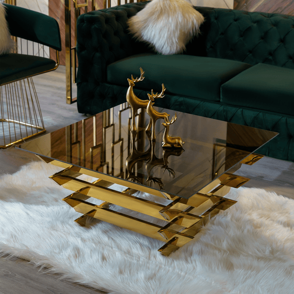 Comfy Gold Metal and Glass Coffee Table