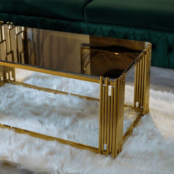 Comfy Gold Metal and Glass Coffee Table