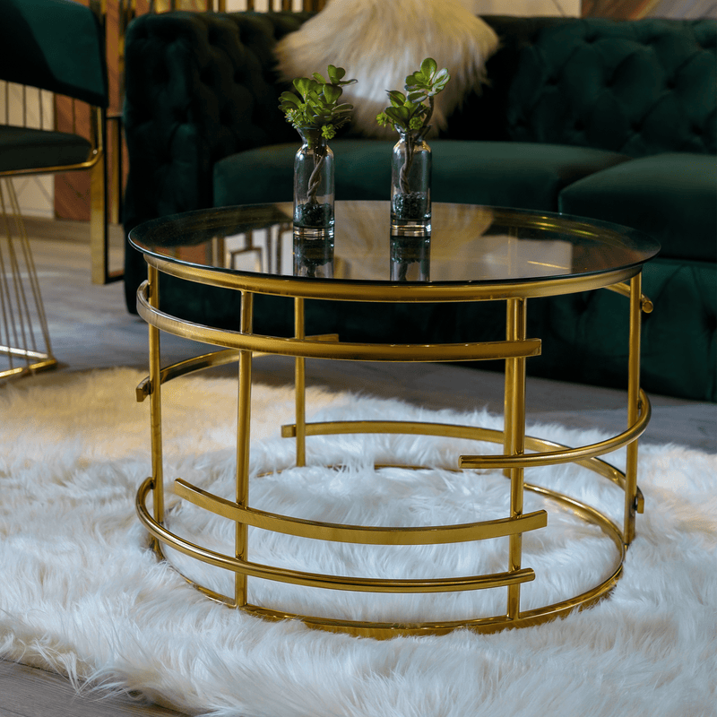 Comfy Gold Metal and Glass Coffee Table