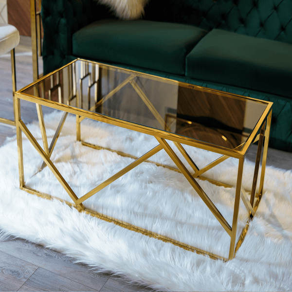 Comfy Gold Metal and Glass Coffee Table